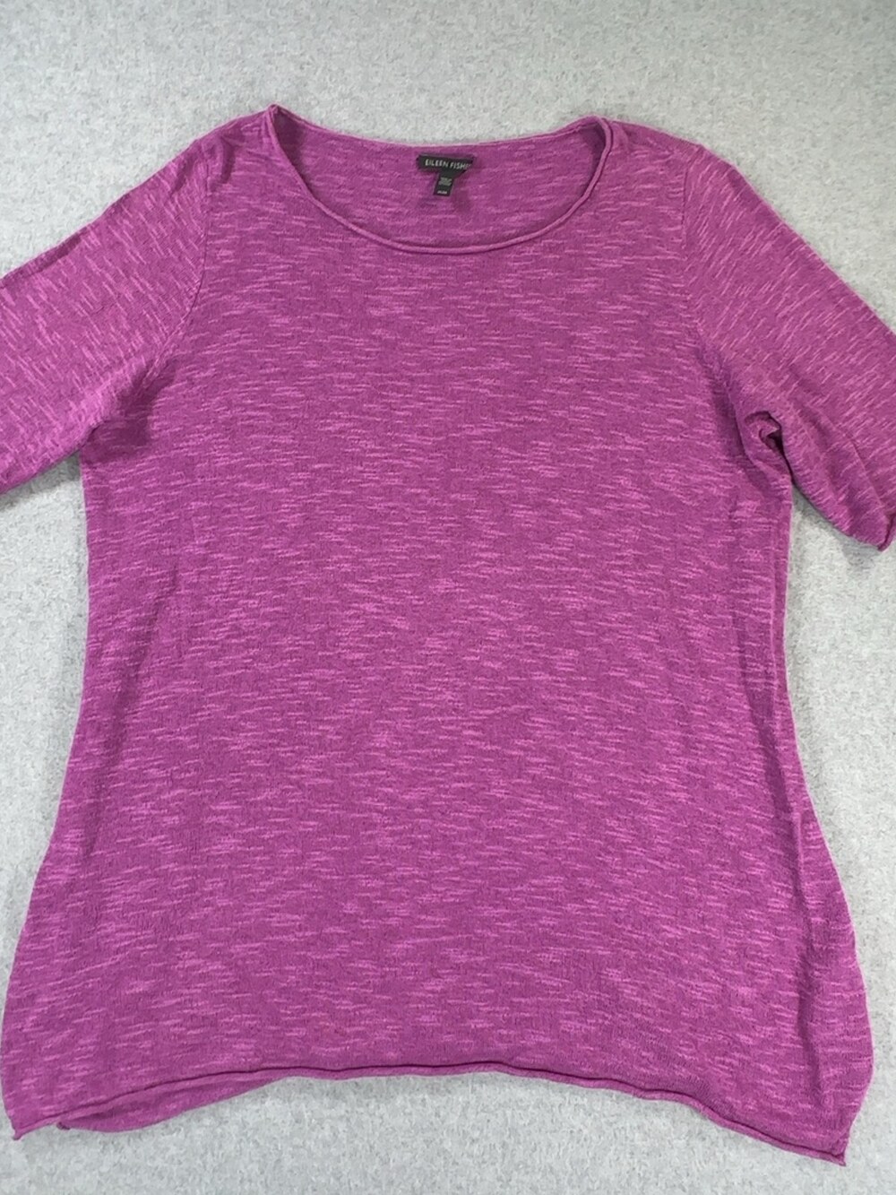 Eileen Fisher Organic Linen Cotton Knit Top Scoop Neck Heathered Pink Medium